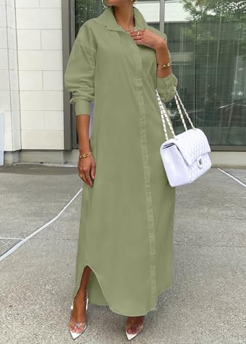 Image of Choichic Shirt Dresses for Women Casual Long Sleeve Cotton Button Down Maxi Dresses