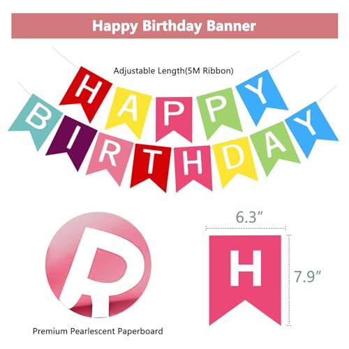 Rose Gold Birthday Party Decorations, Happy Birthday Banner, Rose Gold Fringe Curtain, Heart Star Foil Confetti Balloons, Hanging Swirls for Women Girls Birthdays Princess Party - Image 5