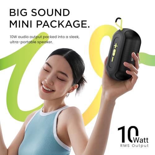 Image of HAMMER Wave 10W Bluetooth Speaker Up to 8 Hours Playtime, TWS Function, Made in India, Built-in Mic, BTv5.4, USB Port, Type-C Interface Wireless Bluetooth Speaker with Hanging Loop (Black)