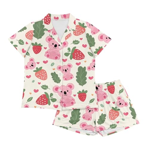 Image of Pjs Womens Short Sleeve Button Down Pajamas Set Two-Piece Nightwear with Pockets