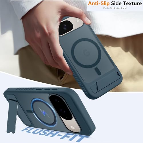 Image of KARWAN?Ultra Hybrid Matte Back Cover Case Compatible with Stand Magnetic for Google Pixel 10 | Mag-Safe Wireless Charging | Camera Bump Protection -(Blue)