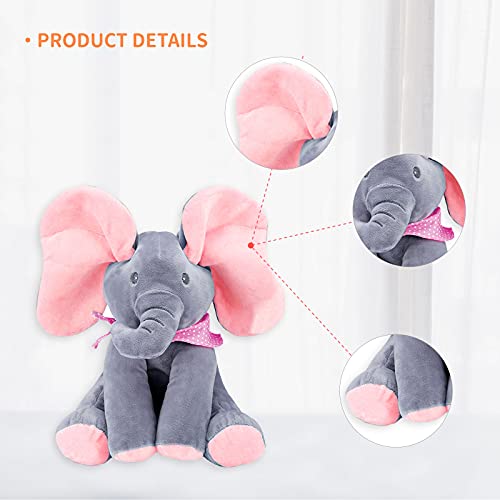 Animated Elephant Toys, Plush Singing Elephant With Ears Moving Electric Plush Toy, Adorable Elephant Stuffed Animal Toy For Baby's Gift, Pink, 12'' #TOP3