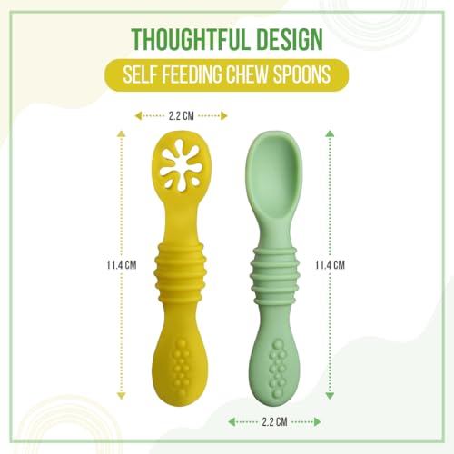 Image of TONY STARK Baby Weaning Spoon Set of 2, Spoons Feeding, Silicone Spoon for Baby 6 to 12 Months, Gum Friendly, BPA Free, Soft & Durable Self-Feeding Spoons