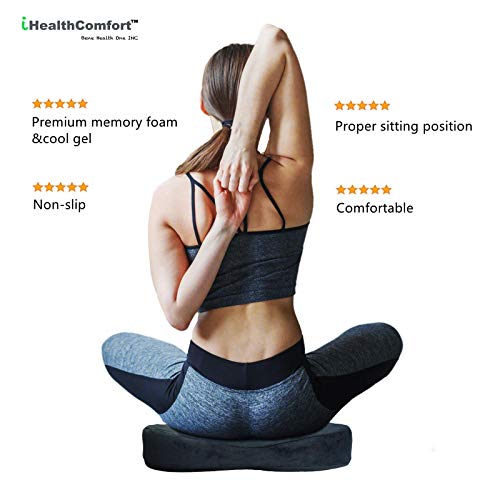 Ihealthcomfort Gel Seat Cushion With Memory Foam-Home Office Chair Pad-Car Truck Seat Cushion-Airplane Wheelchair Butt Pillow For Tailbone Lower Back Coccyx Pain #TOP6