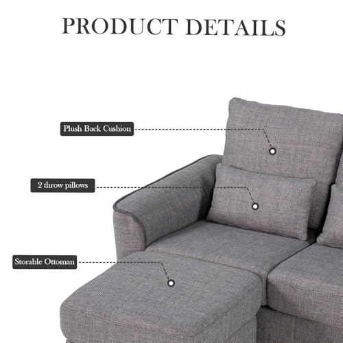Hroth Storage Sofa with Ottoman,Thickened Fabric Sofa, 2 Seater Couch Suitable for Apartments,Living Rooms and Bedrooms,Light Grey - Image 5
