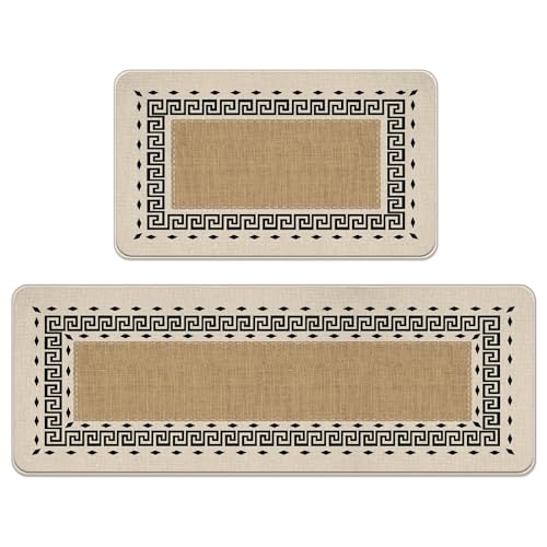 Livcoz Brown Greek Key Kitchen Rugs Set of 2, Vintage