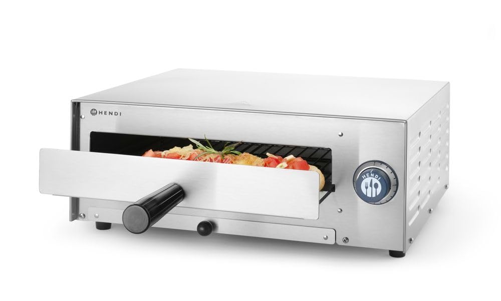 HENDI Horno profesional para pizzas, horno eléctrico, para pizzas hasta diámetro 30cm, 230V, 1300W, 480x420x(H)195mm, acero inoxidable