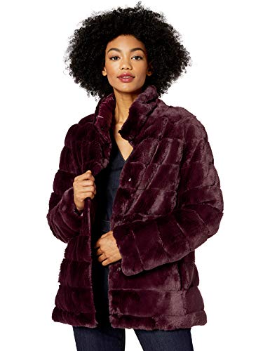 Kensie Women's Faux Fur Reversible Coat, Burgundy, S #TOP22