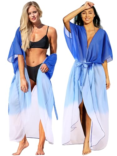 Geyoga Beach Coverup Summer Kimono with Gradient Color Swimsuit Chiffon Long Bikini Wraps Beach Pool Bathing Suit