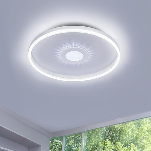 AOEH Plafoniera LED Lampada Da Soffitto Dimmerabile Con Telecomando Lampade Rotonde Lampade Da Soffitto Con Stelle 45w Bianca Moderna Plafoniere Per Camera Da Letto Sala Da Pranzo Cucina Ufficio,50cm