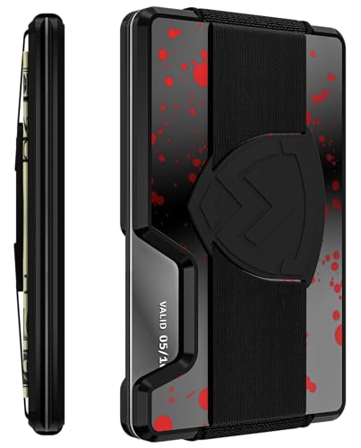 AXWELL Slim Minimalist Wallet for Men - RFID Blocking Front Pocket Card Holder - Tactical Metal Wallet with Money Clip and Cash Strap (Assassin)