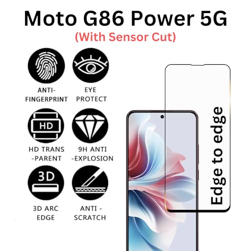 Image of compatible with Motorola Moto g86 power 5G Tempered Glass [with warranty] screen protector guard Full Edge to Edge 9H Full Glue FHD with Easy Installation kit - Pack of 1 | 6.7 Inch | G 86