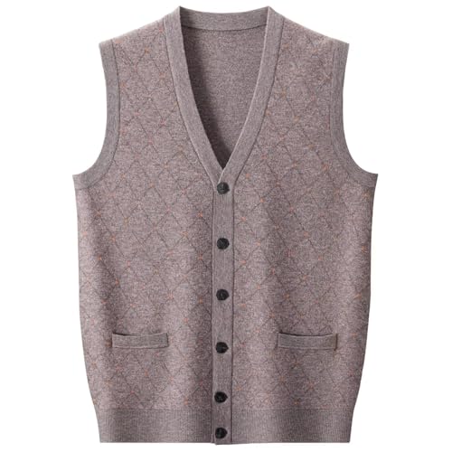 Jumpers Men's 100% Pure Cashmere Gilets Sweater Relax Fit V Neck Cable Knit Sleeveless Knitted Button Cardigan