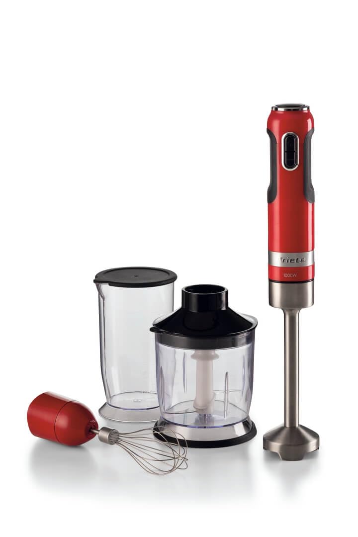 Ariete, 3-in-1 Stabmixer Moderna 602, Inklusive Zerkleinerer, Mixbecher Und Schneebesen, 10 Geschwindigkeiten + Turbofunktion, Abnehmbare Edelstahlklinge Und Stab, 1000W, Rot