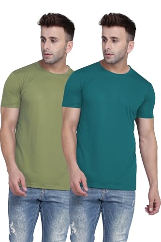 Image of TQH Men Dri Fit Polyester Half Sleeve Round Neck Multicolor t Shirts - Combo Set of 2