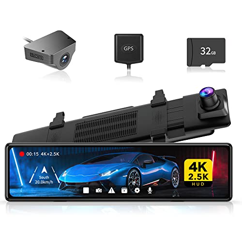 REDTIGER T27 Mirror Dash Cam Front and Rear, 4K+2.5K Rear View Mirror Camera, 11' UHD Touch Screen...
