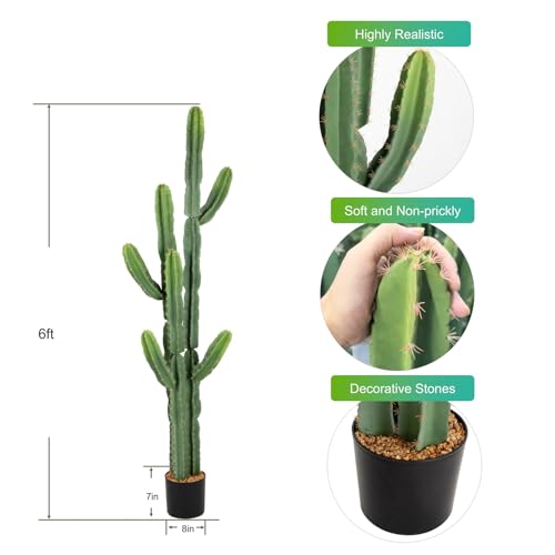 Nafresh UV-Resistant Artificial Fake Cactus Plants 6ft – Large Faux Cowboy Cactus for Indoor & Outdoor Home, Office, or Garden Decor by Nafresh - Image 4