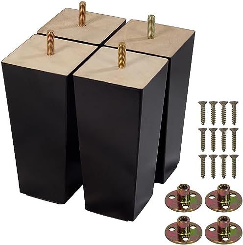 Set Of 4 Solid Wood Furniture Legs (8 Inch) - Mid-Century Modern Replacement Couch, Sofa & Table Legs With Drill Bit