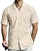 JOGAL Mens Guayabera Shirts Cuban Short Sleeve Casual Button Down Beach Shirt LightKhaki Small