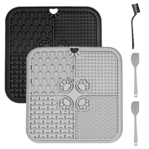 2 st. slickmattor för katt, 20 x 20 cm slickmatta hund slickmatta med sugkoppar, fodermatta för smör, yoghurt hundleksak, för långsam ätning, med spatel/borste