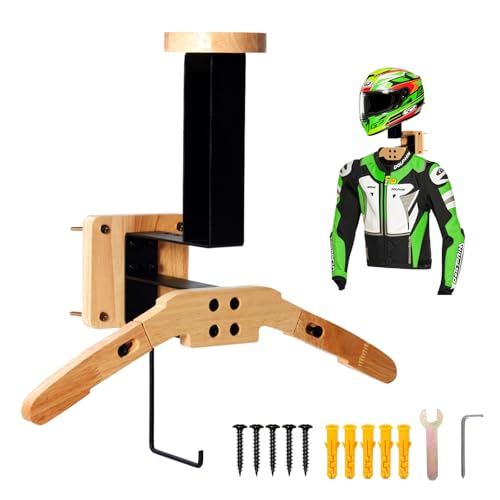 Helmhalterung Wand,Motorrad Garderobe,Hergestellt aus Edelstahl Und Holz,Vielseitige Helmhalter fürTaktische Weste Helm Platte TräGer,Motorrad,FußBall & RadfahrerausrüStung (Holzfarbe)