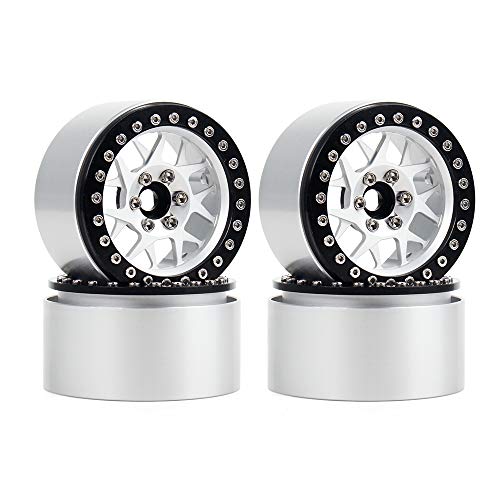 Injora 4Pcs 2.2 Inch Metal Wheel Rim Beadlock Wheel Hub For 1:10 Rc Rock Crawler Axial Scx10 Rr10 Wraith 90056 Trx4 12Mm Hex (Black And Silver) #TOP3