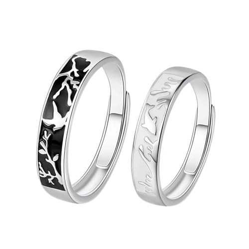 Bague réglable fiançailles histoire d'amour éternelle oiseaux et poissons