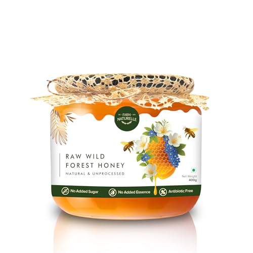 Image of Farm Naturelle Raw Wild Forest Honey 450g | Glass Bottle | 100% Pure Unprocessed & Natural Honey | Ayurvedic & Rich in Vitamins and Minerals | Helps Boost Immunity