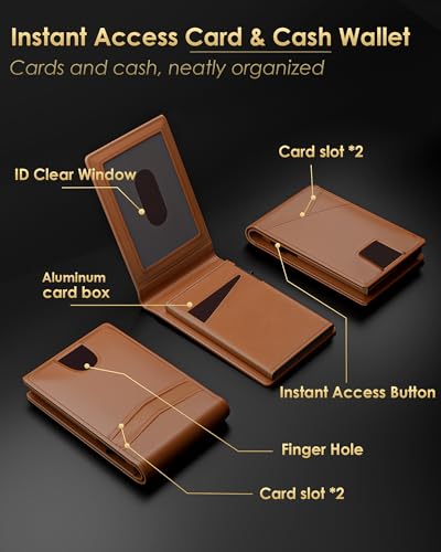 Image of QLD 2026 Wallet for Men - RFID Blocking [Functional & Practical] Bifold Slim Minimalist Credit Card Holder Pop Up Wallet Metal Case with Cash Slot, Front Pocket with ID Window, Gift Boxed