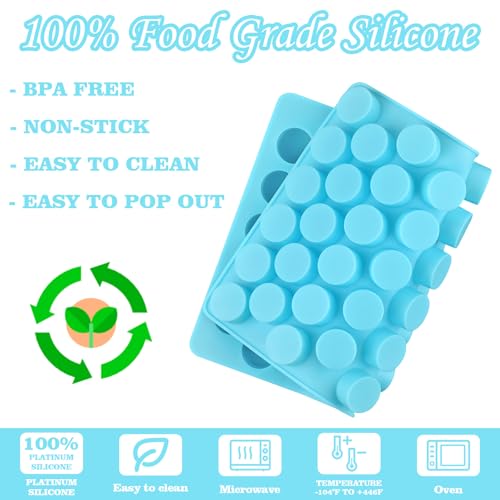 Image of Sakolla Round Candy Molds Silicone, 220 Cavities Mini Cylinder Molds for Chocolate, Hard Candy, Gummy, Ganache, Ice Cubes, Set of 4 with 2 Droppers