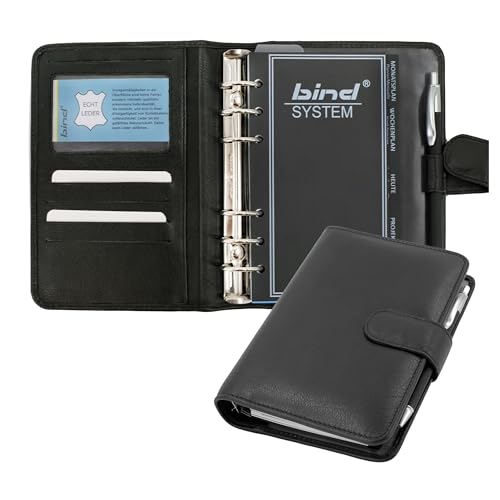 Bind 10111 - Organiseur A6 en cuir nappa - Organiseur - Agenda en noir - Dossier d'environ 19 x 14 x 4 cm, chemise avec insert avec calendrier, 1 jour = 1...