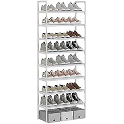 Estanteria Zapatero Blanco AcornFort® S-5 Zapatero de 8 Niveles con Diseño Extra Robustas, Organizador de Zapatos para 24 Pares, 56 x 30 x 140 cm para Pasillo, Dormitorio (Blanco)