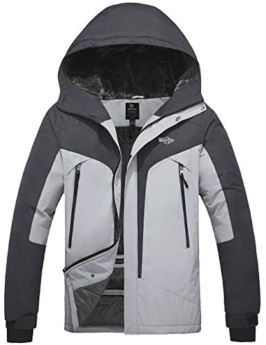 Wantdo Men's Mountain Ski Jacket Waterproof Snowboarding Coat Outdoors Grey XL