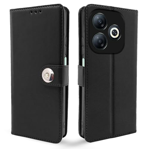 Image of Pikkme Infinix Smart 8 HD Flip Cover Leather Finish | Inside TPU with Card Pockets | Wallet Stand and Shock Proof | Complete Protection Button Flip Case (Black)