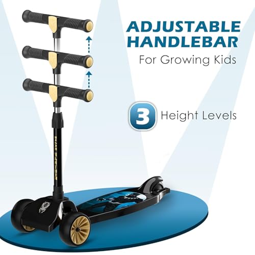 Image of Kuber Industries Marvel Black Panther Plastic Foldable 3-Wheel Kick Skating Cycle for for 3+ Years Kids | Skate Scooter Capacity Upto 45 Kgs | 4-Level Adjustable Height Skating Scooter | Black