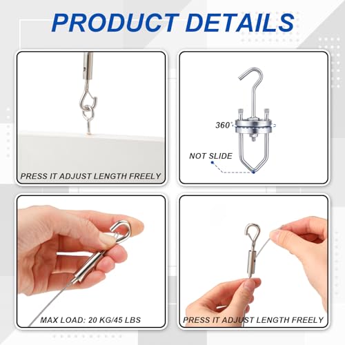 Hicarer 22 Pack Swiveled Cabinet Door Painting Hanger and Drying Rack Set, Cabinet Hangers for Spray Painting Unfinished Doors with 1 Paint Swivel Hook, 1 Picture Hanging Wire and 20 Pcs Screw Hooks by Hicarer - Image 2