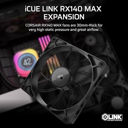 Image of CORSAIR iCUE Link RX140 MAX 140mm PWM Thick Fan - High-Static Pressure - Liquid Crystal Polymer - Magnetic Dome Bearing - Single Fan - Black