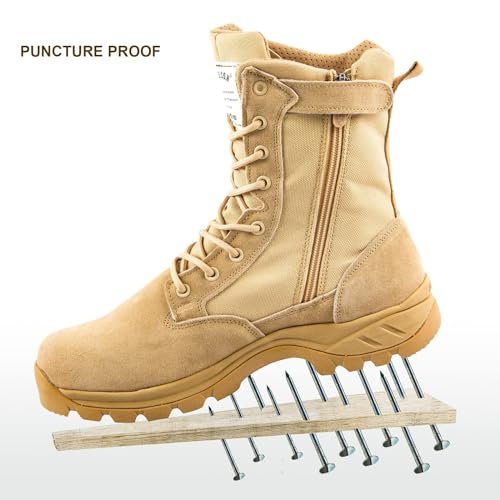 men39s military tactical work boots with side zipper puncture resistant desert combat army jungle 8 inch lightweight hiking boots