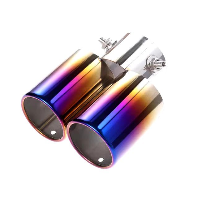 AutoBizarre Stainless Steel Burnt Blue Holographic Blue Round Shaped Dual Pipe Car Exhaust Tail Muffler Tip Car End Pipe Tail Exhaust Show Pipe Universal for All Cars (Round Dual Pipe Straight)-image-31