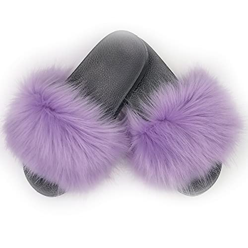 Image of Kids Soft Artificial fur Sandals Slides Comfy Lightweight Furry Cute House Slippers for Girls