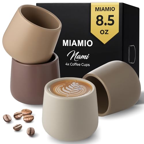 MIAMIO - Ceramic Cup Set of 4 (250 ml) / Ceramic Cups Without Handles/Coffee Mugs, Coffee Cups, Cappuccino Cups (Beige Canyon)