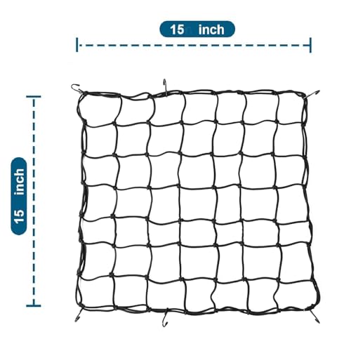 Image of Bike Cargo Net 15 inchx15 inch (Expands 30 inchx30 inch) | Elastic Bungee Net with 6 Hooks for Helmet, Seat & Luggage - Black, 1pc