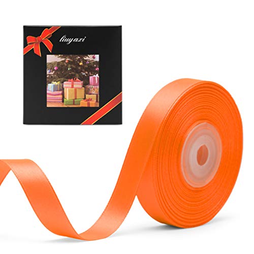 Image of Solid Color Double Faced Orange Satin Ribbon 5 /8 inch X 25 Yards, Ribbons Perfect for Crafts, Wedding Decor, Bow Making, Sewing, Gift Package Wrapping and More