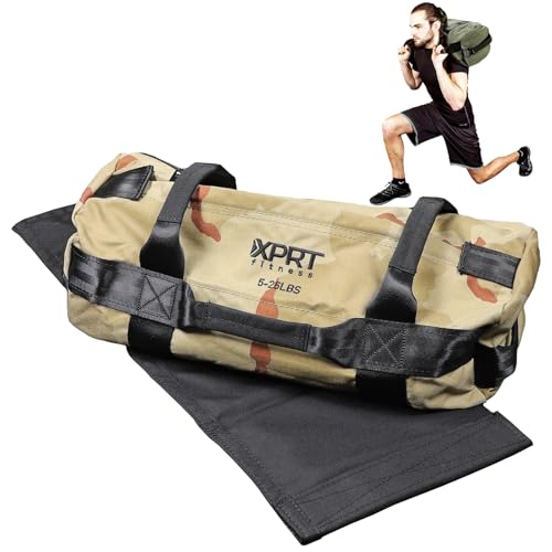 XPRT Fitness Workout Sandbag for Heavy Duty Workout Cross Training 7 Multi-positional Handles - Color Army Green/Black/Camo (Camo, Small)