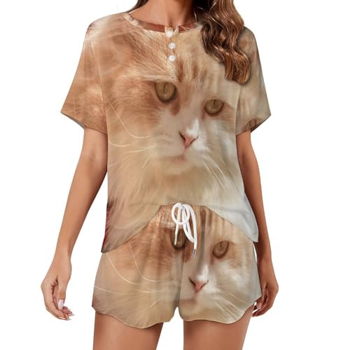 Ensemble de pyjama chat rose femme pour des soirées cocooning et douces en été