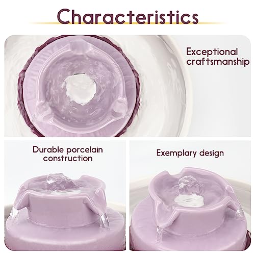 Image of Lawfery Ceramic Cat Water Fountain, 2.1L /71oz Cat Fountain with 3 Carbon Filters and 2 Water Pumps, Cupcake Pet Water Fountain for Cats and Dogs (Purple)