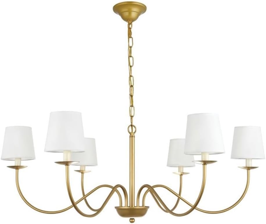 Eclipse 6-Light Metal & Fabric Chandelier in Brass/White