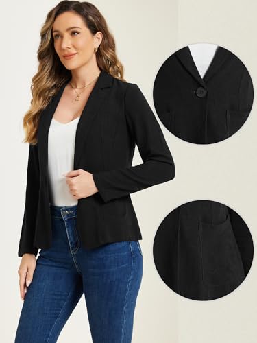 Allegra K Linen Blazer for Women's Notch Lapel One Button Casual Suit Jackets2