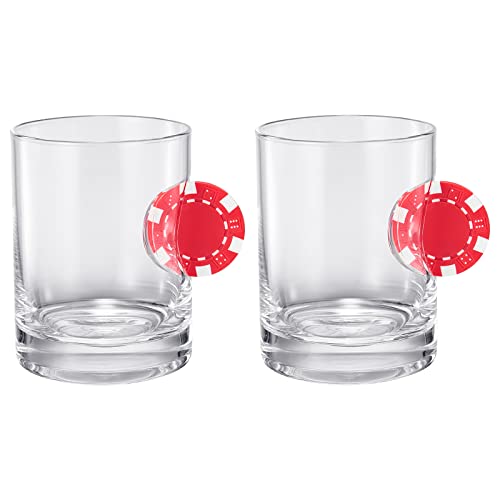 Poker Chip Whiskey & Wine Glasses | Set of 2 | Up The Ante Stuck In The Glass Poker Chip Cocktail Glassware, Gambler Gift, Artisanal Crystal Glassware - Gift Idea for Him, Fall, Housewarming (20 OZ)