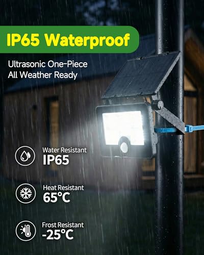 Image of OHAYORI Solar Security Lights Outdoor Motion Sensor, 122LED 4 Modes USB Rechargeable Solar Powered Wall /Pole Light for Garden Outside, 2200mAh IP65 Waterproof Solar PIR Fence Lighting for Street Flood